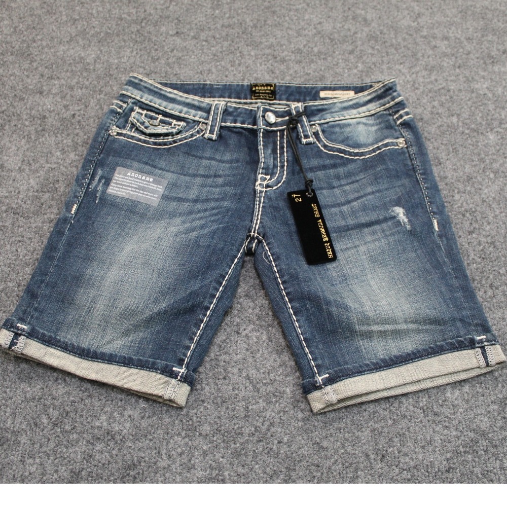 Anoname Heidi Bermuda Shorts Denim Jeans Blue White Stitching Womens Size 27 NWT